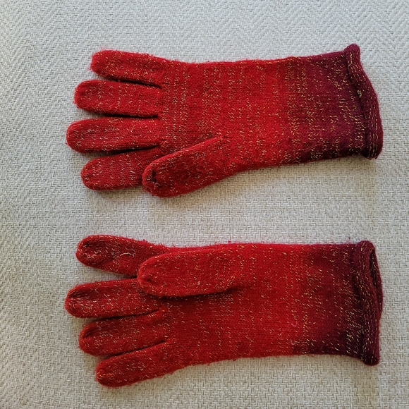 Nordstrom one size red purple ombre gold thread stretch knit gloves - Picture 4 of 4